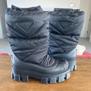 Prada Monolith Nylon Lug-Sole Weather Booties (Size 8.5, but fit like an 8)